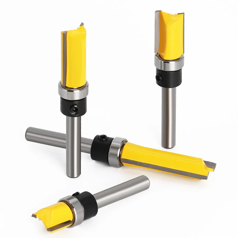 Extra Long Bearing‑Guided 2‑Flute Flush Trim Router Bit – Woodworking Template/Pattern Follower Cutter with Pilot Bearing